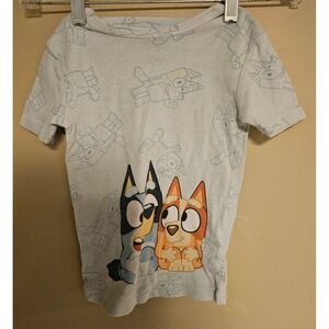 Bluey T-Shirt Size 6 Light Blue Heeler Brothers Cartoon Dog Short Sleeve Kids